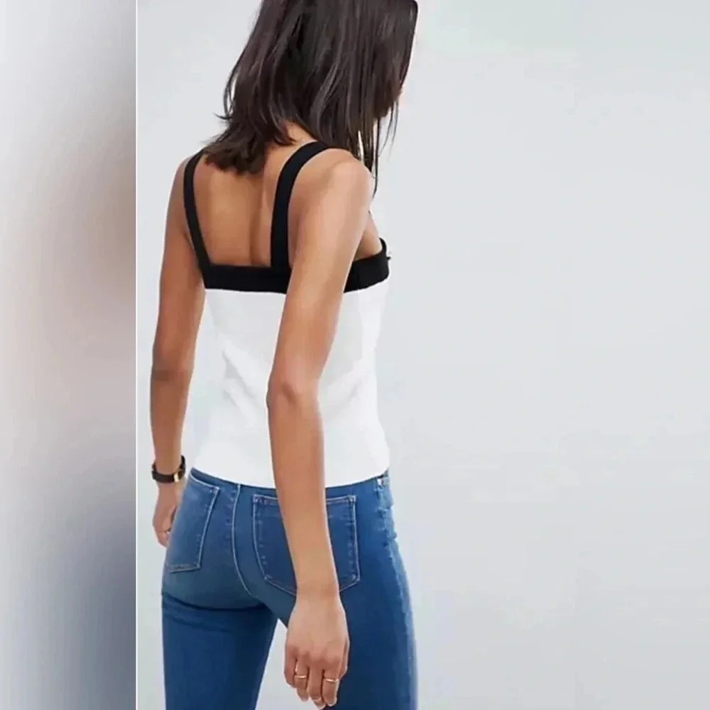 Cyrus Women White Black Colorblock Knit Tank Top Square Neck Sleeveless Med EUC